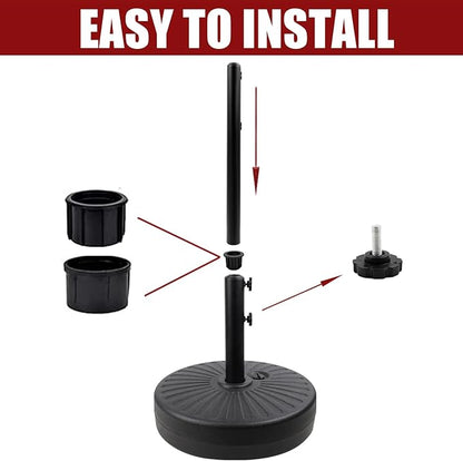 50LBS Round Umbrella Base Water Filled with Steel Umbrella Holder, Heavy Duty Fillable Umbrella Base Stand for Outdoor, Patio, Lawn, Garden (Black) (Stripes)