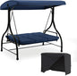 U-MAX Porch Swing with Cover, Patio Swing with Adjustable Backrest&Canopy 3 Seat Outdoor Swing with Canopy 2-in-1 Convertible Patio Daybed with Removable Blue Cushions