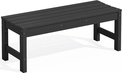 SERWALL 47 Inches Outdoor Bench, All Weather HDPE Backless Bench with Wood Grain Texture for Garden Porch and Park, Curved Bench Seat for Comfort, Black