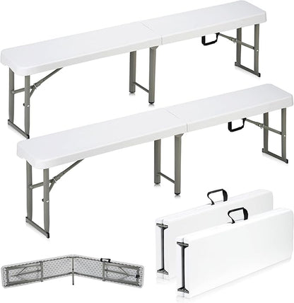 6ft Plastic Folding Bench with Carrying Handle & Lock, Portable Outdoor Bench in Garden Picnic Camping Dining Party Seat, Waterproof Bench for Soccer Activities, Firm and Durable (2Pack A)