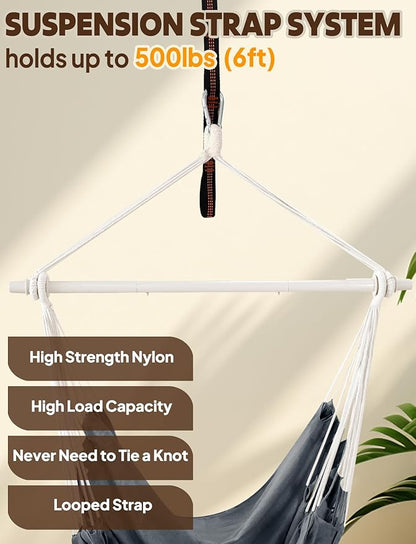 Chihee Hammock Chair Swing - Strong Metal, Collapsible, Portable, Max 500 lbs, Comfy Seat, Patio & Lawn, Cotton Blended, Indoor/Outdoor