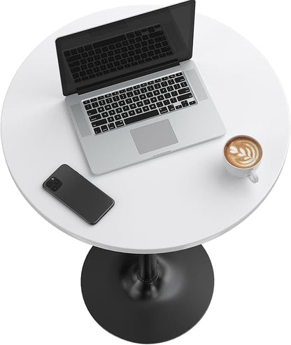 Furmax Bistro Pub Table Round Bar Height Cocktail Table for Home Bar, Small Round Bar Tables for Party, Dining Room, Living Room and Wedding, Metal Base MDF Top Obsidian, 40.6 Inch Height (1, White-1)
