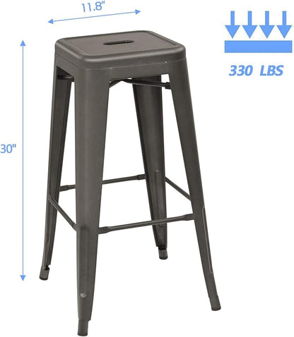 Devoko Metal Bar Stools 30" Indoor Outdoor Stackable Barstools Modern Style Industrial Vintage Counter Bar Stools Set of 4 (30 inch, Gun)