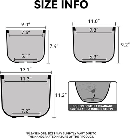 Kante Round Concrete Planter, 9 Inch Dia Classic Style Large Plant Pot with Drainage Hole for Indoor & Outdoor Plants, Ideal for Home, Patio, Garden, Black