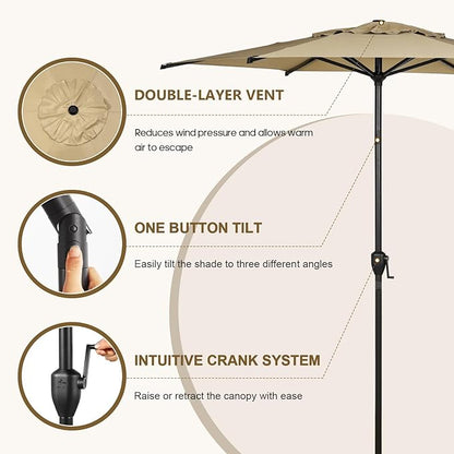 Abba Patio 7.5FT Lyon Outdoor Patio Umbrella Outdoor Table Umbrella with Push Button Tilt and Crank Market Umbrella 6 Sturdy Ribs UV Protection Waterproof for Garden Deck Backyard Pool Tan