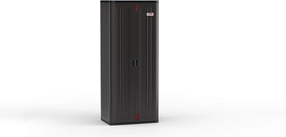 Suncast 19 Cubic Ft. Heavy-Duty Resin Cabinet with Lockable Handles, Multi-Wall Construction, and Metal-Reinforced Shelves for Basement, Utility Room and Garage Storage, Black, Made in the USA
