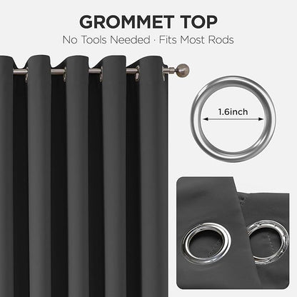 Joydeco Blackout Patio Sliding Door Curtains 90 Inches Long, Grommet Privacy Room Divider Curtains, Extra Wide Thermal Blackout Drapes for Bedroom Living Room (Grey, 80Wx90L, 1 Panel)