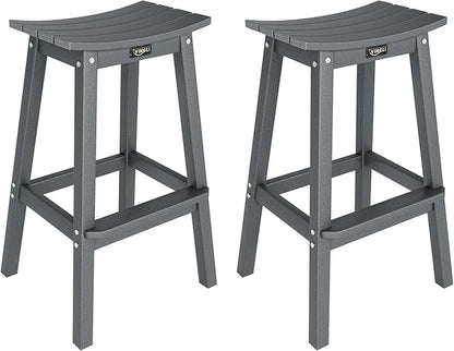 VINGLI 29" Outdoor Bar Stools Set of 2, HDPE Poly Lumber Bar Chairs with Footrest, Weather Resistant Patio Barstools for Bar, Kitchen Counter, Yard (Gray, 29 Inch 2 PC)