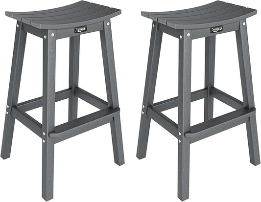 VINGLI 29" Outdoor Bar Stools Set of 2, HDPE Poly Lumber Bar Chairs with Footrest, Weather Resistant Patio Barstools for Bar, Kitchen Counter, Yard (Gray, 29 Inch 2 PC)