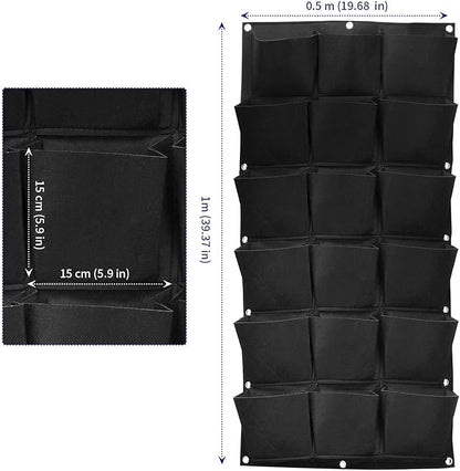 SOUJAP 2 Pack 18 Pockets Vertical Wall Garden Planter Plant Grow Bag, Hanging Felt Grow Bags Vertical Wall Garden for Indoor, Outdoor, Flower, Garden, Vegetable and Home Decoration (Black)