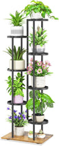 iDavosic.ly 7 Tier Plant Stand Indoor Outdoor, Tiered Corner Multiple Flower Pot Holder Shelf, Metal 51 Inch Tall Display Rack for Patio Porch Living Room Garden Balcony, Modern Black & Rustic Brown