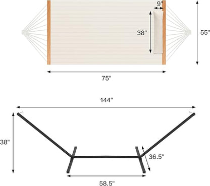 Two Person Hammock with Stand for Outside Heavy Duty, Outdoor Patio Hammock with Portable Steel Stand, Large Double Hammocks,480lbs Capacity.(Off White)