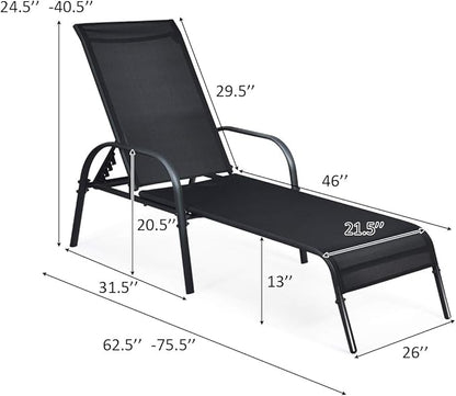 Giantex Patio Lounge Chair, Outdoor Chaise Lounge with 5 Adjustable Backrest, Sturdy Steel Frame, Sunbathing Recliner, Beach Chair, Tanning Chair for Outside, Yard, Balcony, Pool Chairs, Black