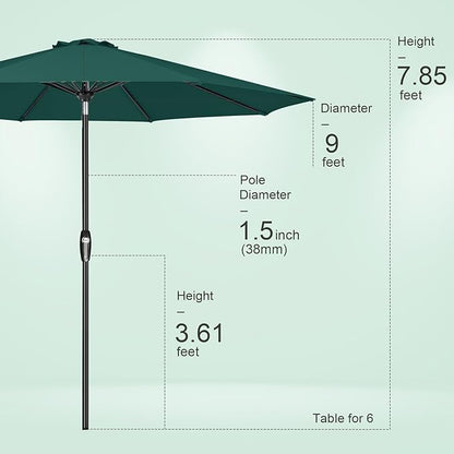 Tempera Patio Market Outdoor Table Umbrella with Auto Tilt and Crank, Large Sun Umbrella with Sturdy Pole & Fade Resistant Canopy, Easy to Set