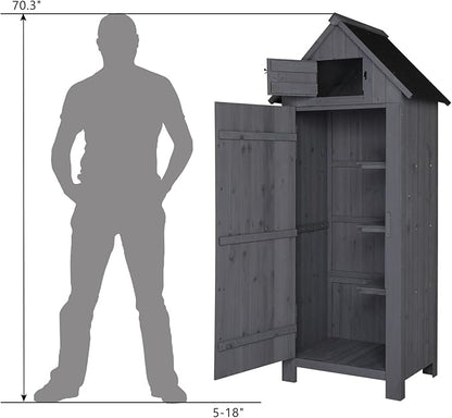 Outvita 70in Outdoor Storage Shed, Waterproof Wooden Garden Storage Cabinet with Lockable Door, Grey