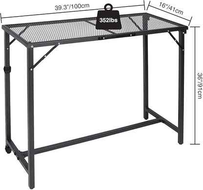 REDCAMP 39 Inch Outdoor Bar Table, Folding Paito Bar Height Table with Waterproof Mesh Top for Balcony, Garden, Hot Tub, Poolside, Indoor, Rectangle Black
