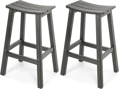 All-Weather Bar Stools Set of 2, 28" Height Outdoor Bar Stools, Never Rot or Fade, for Bar, Kitchen Counter, Deck, and Patio, Grey