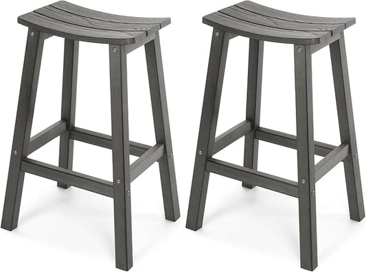 All-Weather Bar Stools Set of 2, 28" Height Outdoor Bar Stools, Never Rot or Fade, for Bar, Kitchen Counter, Deck, and Patio, Grey