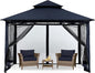 MASTERCANOPY Outdoor Garden Gazebo for Patios with Stable Steel Frame and Netting Walls (9x9,Navy Blue)