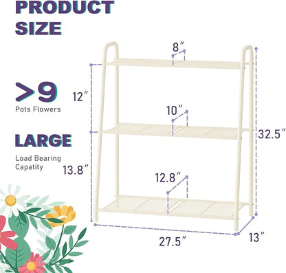 3-Tier Corner Plant Stand, Metal Black Flower Pot Rack, Indoor Outdoor Heavy Duty Shelf (Cream, 3 Tier)