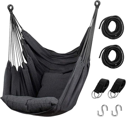 Hommtina Hammock Chair Hanging Rope Swing, Max 300 Lbs Hanging Chair with Pocket & Durability Perfect for Outdoor, Home, Bedroom, Patio, Yard (Pillows NOT Included,Dark Gray)