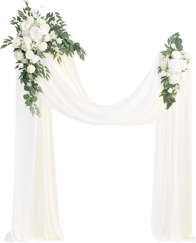 Artificial Flowers Wedding Arch Kit, 4 Piece Set, White and Sage Green