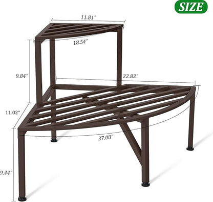 Corner Plant Stand Outdoor Metal,2 Tier Heavy Duty Ladder Plant Shelf Indoor for Multiple Plants,37.08" L x 22.83" W x 20.07" H,Coffee