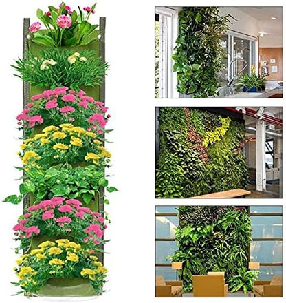 LITLANDSTAR Hanging Planter Bags, 2 Pack 7 Pocket Hanging Vertical Wall Planter Planting Grow Bags Outdoor Indoor Gardening Vertical Greening Flower Container, Planting Bags Storage Bags(Green)
