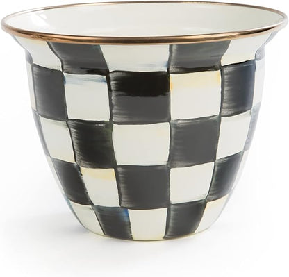 MACKENZIE-CHILDS Flowerpot, Decorative Garden Pot for Growing Plants, Black-and-White Courtly Check