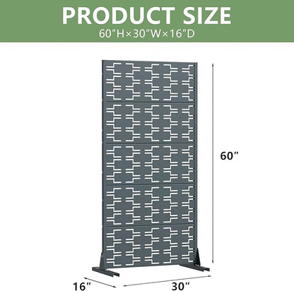 Casaphoria Metal Privacy Screen Outdoor, 60" x 30" W Freestanding Decorative Privacy Screen for Patio Deck Balcony Garden with Stable Base, Drakgrey-Brick