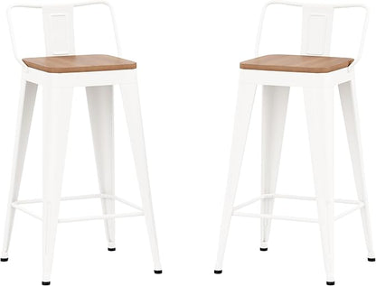 WENTMENT Metal Bar Stools Set of 2 Counter Height Barstools with Removable Back 30" Kitchen Bar Stools with Wooden Seat,Off White