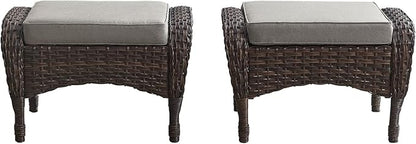 Belord Outdoor Ottomans for Patio Foot Rest - 25 Inch PE Wicker Foot Stool Set of 2 with Removable Cushions for Patio Furniture Sets,All Weather Rattan Ottoman for Balcony Deck Backyard Brown