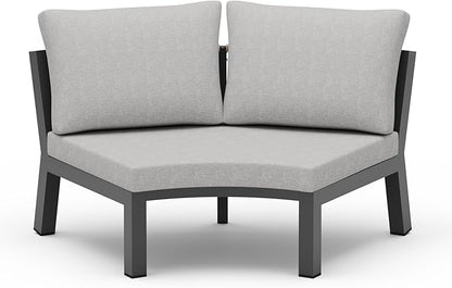 Outdoor Patio Sectional Modular Sofa, Aluminum 1 Piece Curved Patio Couch with Washable Cushions, All Weather PE Rope Sofa for Backyard,Porch, Deck, Poolsid, Gray