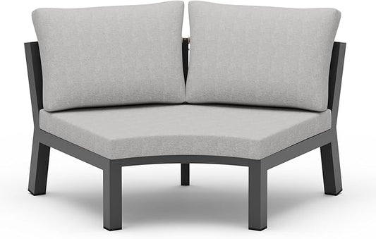 Outdoor Patio Sectional Modular Sofa, Aluminum 1 Piece Curved Patio Couch with Washable Cushions, All Weather PE Rope Sofa for Backyard,Porch, Deck, Poolsid, Gray