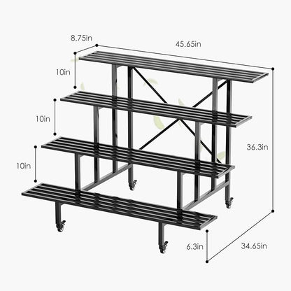 Zhongma 4 Tier Sturdy Metal Plant Stand with Wheels, L45.67 x W34.65 x H35.83 inch, Heavy Duty Plant Holder for Home Indoor and Outdoor, 880 LBS Capacity & Heavy Duty Construction