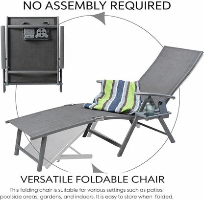 Kozyard Aluminum Outdoor Chaise Lounge Chair, Adjustable Reclining Patio Lounge with Drink Holder, Weather-Resistant Pool, Deck & Yard Recliner,Assemble-Free (Gray, 2Chairs)