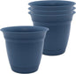 The HC Companies 8 Inch Eclipse Round Planter Pots with Drainage Holes & Attached Saucer, Lightweight UV-Resistant Plastic Indoor & Outdoor Planters, 4-Pack Flower Pots, Garden Home Decor, Slate Blue