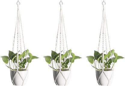 Macrame Plant Hangers 3 Pack, Hanging Plant Holders for Indoor Plants, Handmade Woven Cotton Rope Hanger Kits, Decorative Flower Pot Holders for Home & Garden Decor（Plants Not Included）