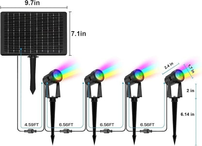 ZYAN Solar Color Changing RGB Spotlights with Remote, 12000mAh Separate Monocrystalline Panels & USB-C Powered, Auto On Off, Outdoor IP65 Waterproof for Patio Yard Path (100 Lumens × 8 Pack)