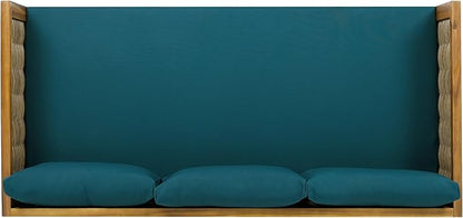 Merax 67.5" Outdoor Patio Daybed 3 Seater Sofa Bed,Acacia Wood Frame with Rattan Arm,Cushion & Pillow for Courtyard