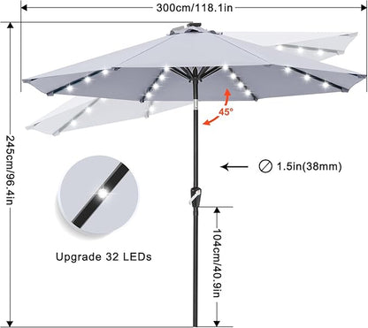 ABCCANOPY 10FT Durable Solar Led Patio Umbrellas with 32LED Lights (Gray)