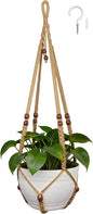 35 Inch Macrame Plant Hanger, Large for up to 15 Inch Pot Extra Long Hanging Planter Holder Basket with Wood Beads for Indoor Outdoor Home Decor (Brown, 1-Pack)