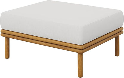 Modway Wren Teak Wood Outdoor Ottoman in Natural Sail
