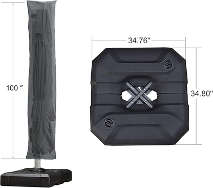 PURPLE LEAF 9'×9' Patio Umbrella with Base Outdoor Cantilever Umbrella with Cover Aluminum Square Offset Umbrella with 360-degree Rotation for Deck Pool Garden Grey
