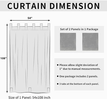 Easy-Going Outdoor Patio Curtains Detachable Tab Top Windproof Weatherproof Curtain for Cabana, Porch, Pergola and Gazebo, Tab Bottom Drape, 2 Panels, 54W x 108L inch, Light Grey