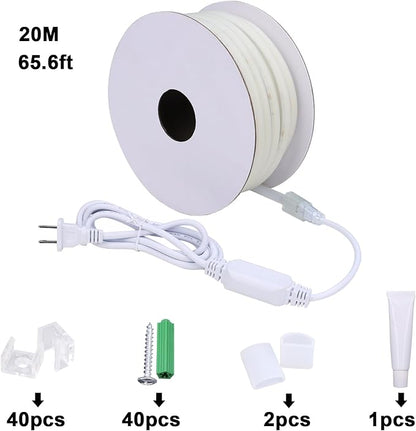 AC 110V COB LED Strip Lights Outdoor Waterproof 65.6ft, 4000K Natural White Super Bright 200W CRI 90+ LED Rope Light, IP65 Flexible Cuttable, for Bedroom Garden Commercial House