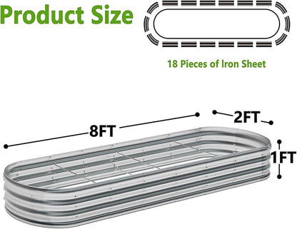 zizin Oval Galvanized Raised Garden Bed Kit 8x2x1ft Metal Planter Box for Outdoor Vegetables, Silver