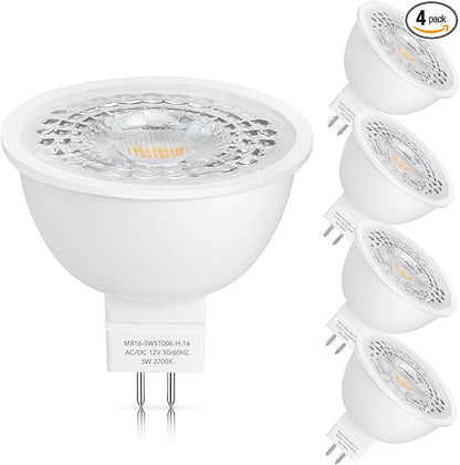 Mlambert 4 Pack MR16 LED Bulbs 50W Halogen Equivalent 2700K,5W GU5.3 MR16 12V Spotlight Bulb,Non-Dimmable,45°Beam Angle for Landscape Track Light Recessed