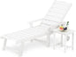 LUE BONA Chaise Lounge Chair with Table, 2-Piece, HDPS Chaise Lounger, 5 Positions Adjustable Lounge Chairs, Pool Lounge Chair with Wheels for Poolside, Backyard, White