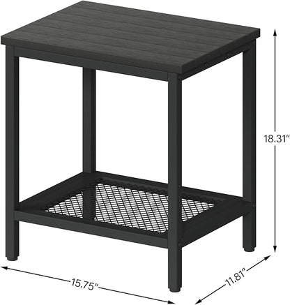 Rectangular Outdoor Side Table with Storage, 2-Tier Patio End Table Weather Resistant, Black Outdoor Accent Table, Small Porch Tables for Pool, Deck, Garden (Black 2PC)